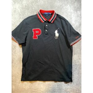 Polo Ralph Lauren Big Pony Mesh Polo Shirt P Varsity Ringer Black Size L EUC
